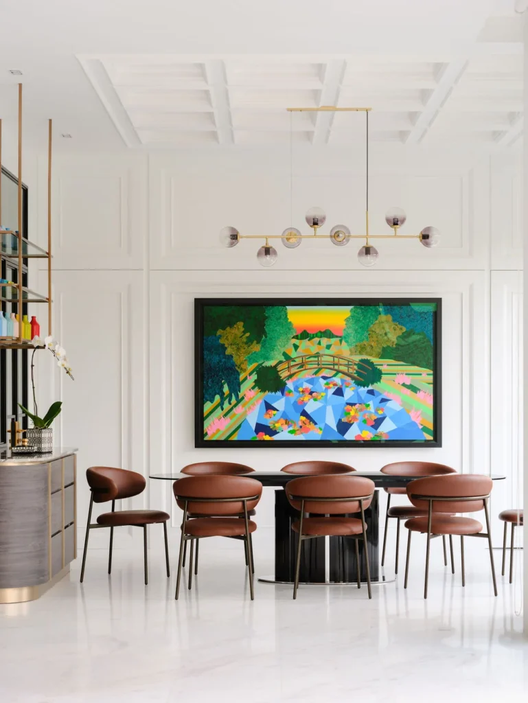 Dining room table with brown chairs