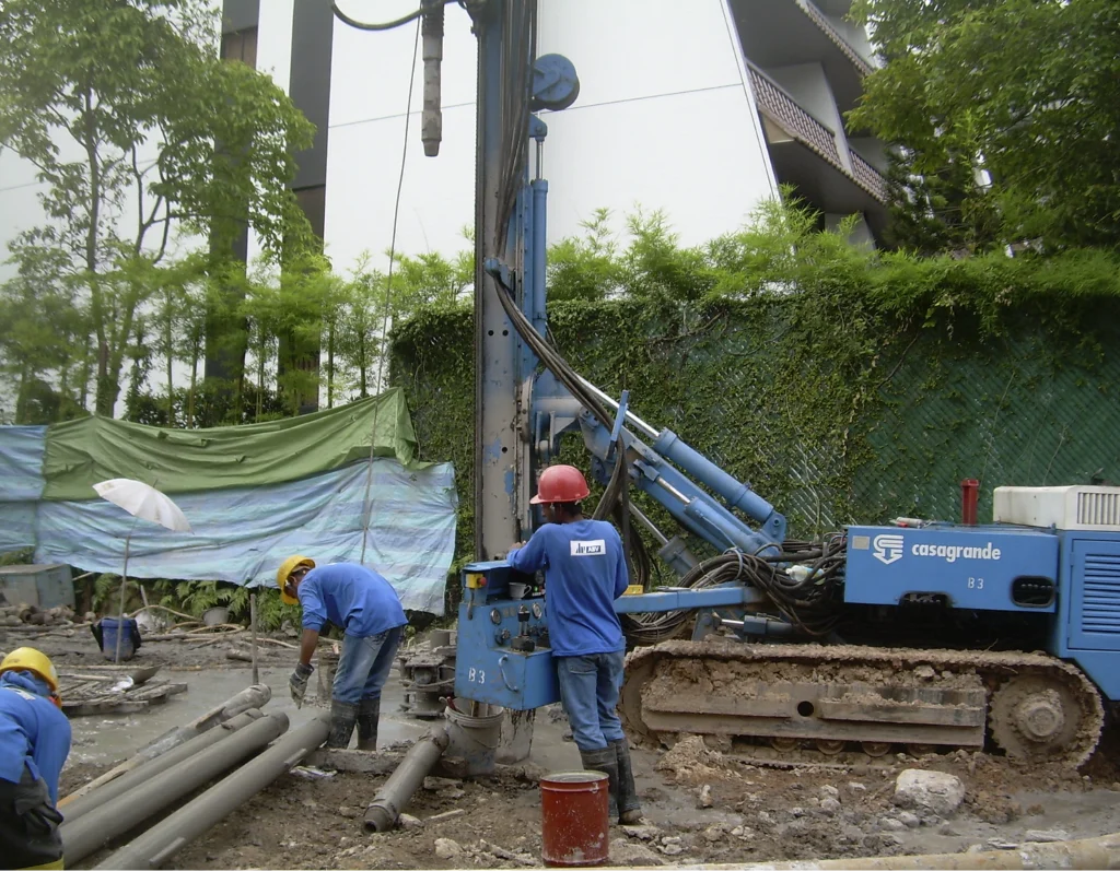 Piling works ongoing at a construction site