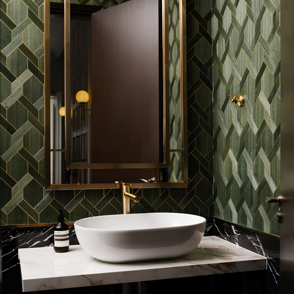 Chuan Garden bathroom featuring cool green tones in interior design by Haus Atelier